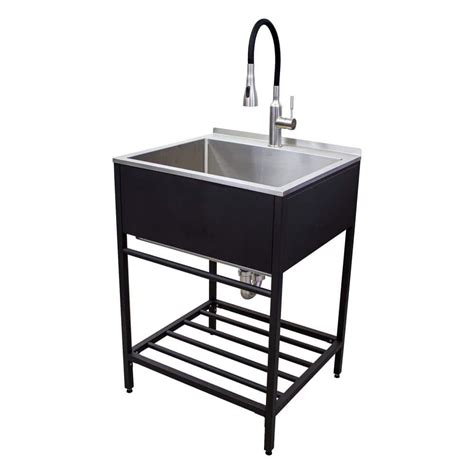 stainless steel utility sink with black cabinet|freestanding stainless steel utility sink.